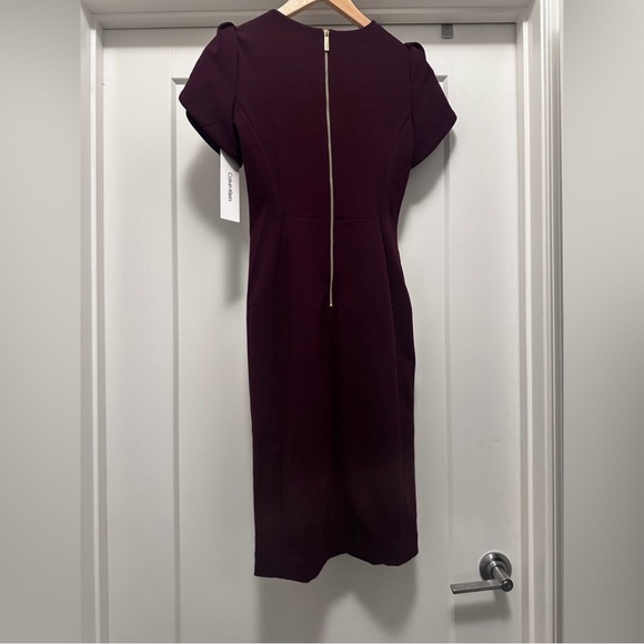💜 NWT! Purple CALVIN KLEIN Sheath Tulip Sleeve Dress - Size 4 - Picture 4 of 12